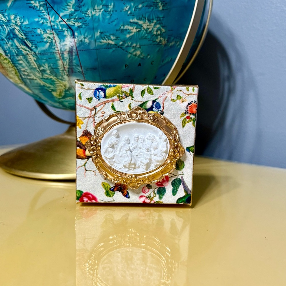 Floral Art Frame with Gold and White Accents